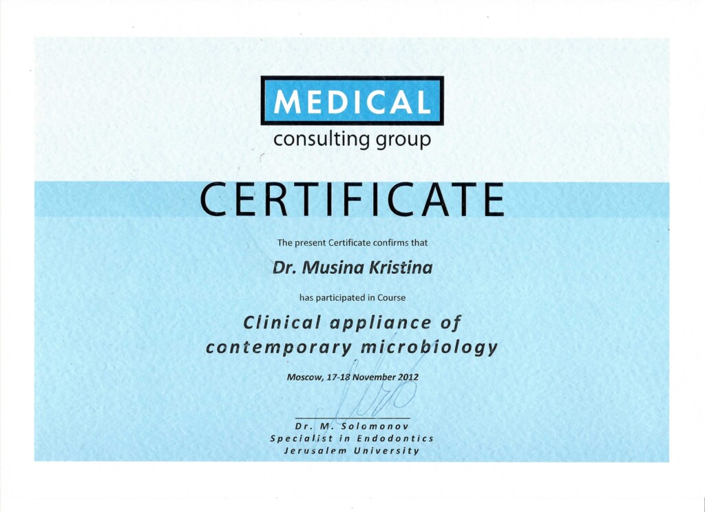 Has participated in Course: "Clinical appliance of contemporary microbiology". 2012 г.